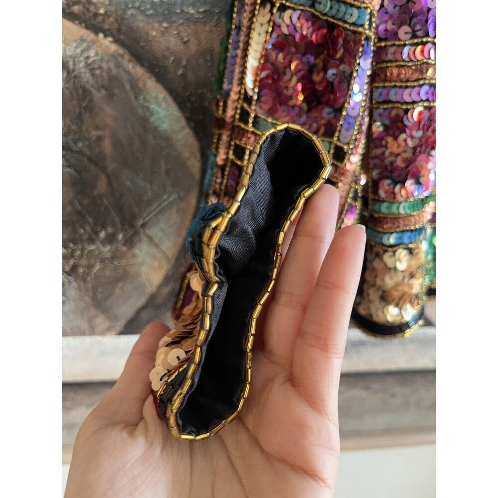 LAWRENCE KAGER SILK Rainbow Sequins 1980s Evening Jacket PL - Picture 5 of 13